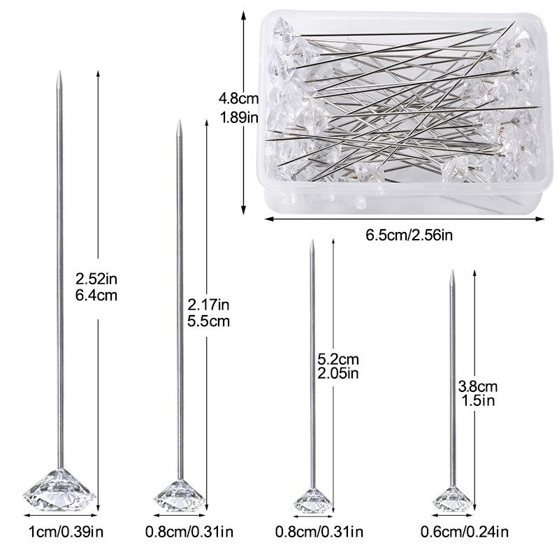 50PCS Sparkle Diamond Pins Wedding Floral Bouquet Pin Stitching Needle Crystal Head Garment Apparel DIY Sewing Accessories