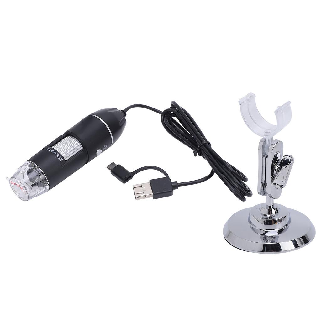 USB Microscope 1600X Portable Electron 3 In 1 Handheld Digital with 360 Rotate Stand 8 LED Lights