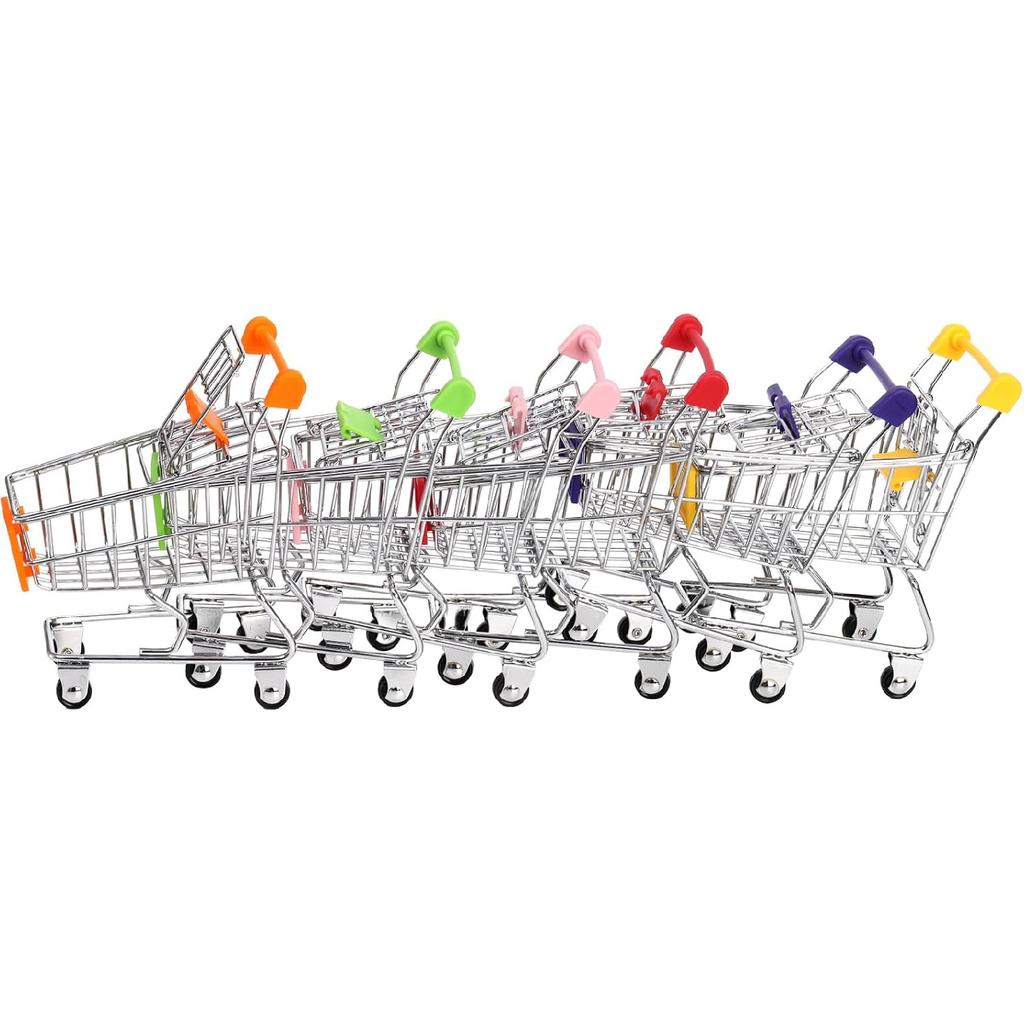 Dicunoy 6 PCS Mini Shopping Cart, Mini Supermarket Shopping Grocery Handcart, Small Decorative Ornaments Metal Shopping Utility Cart Mode On Wheels
