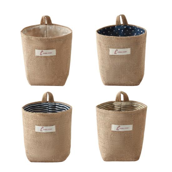 Storage Bag Cotton Linen Non-Woven Pocket Lightweight with Hanging Hole Wall Mounted Pouch for Bedside Bed Frames