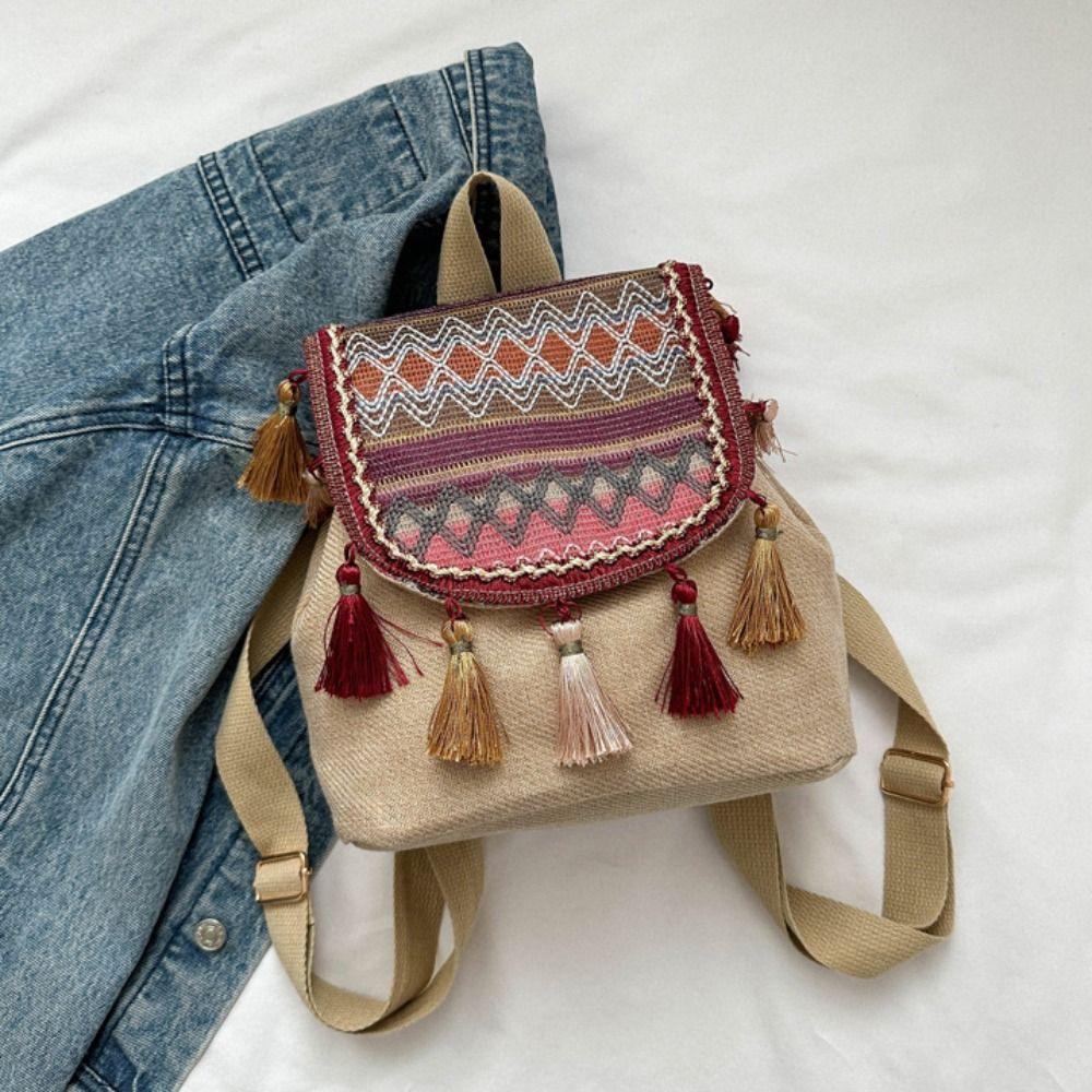 Small School Bag Ethnic Style Backpack Tassel Embroidery School Bag Ladies/Girls