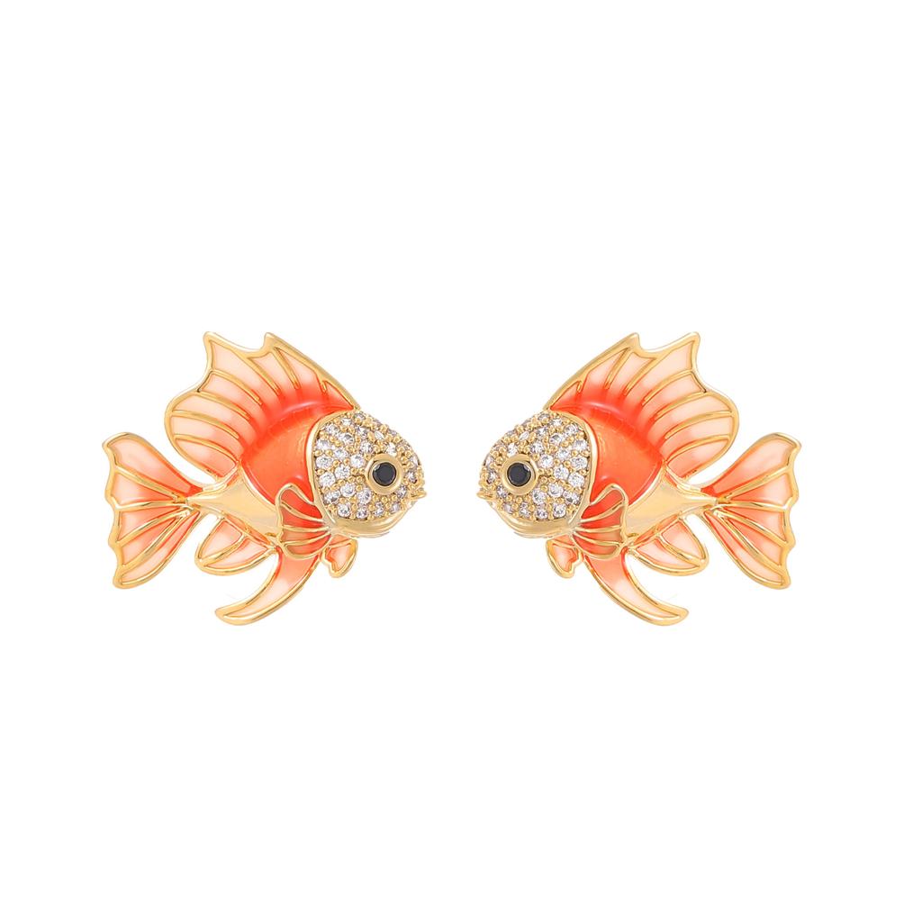 Niche personality design sense creative diamond set oil drop tropical fish stud earrings light luxury high sense earrings vacation style earrings