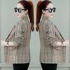 Herbst Damen Karoblazer und Jacken Arbeit Büro Dame Anzug Slim Einreiher Business Damen Blazer Mantel Damen Freizeitjacke