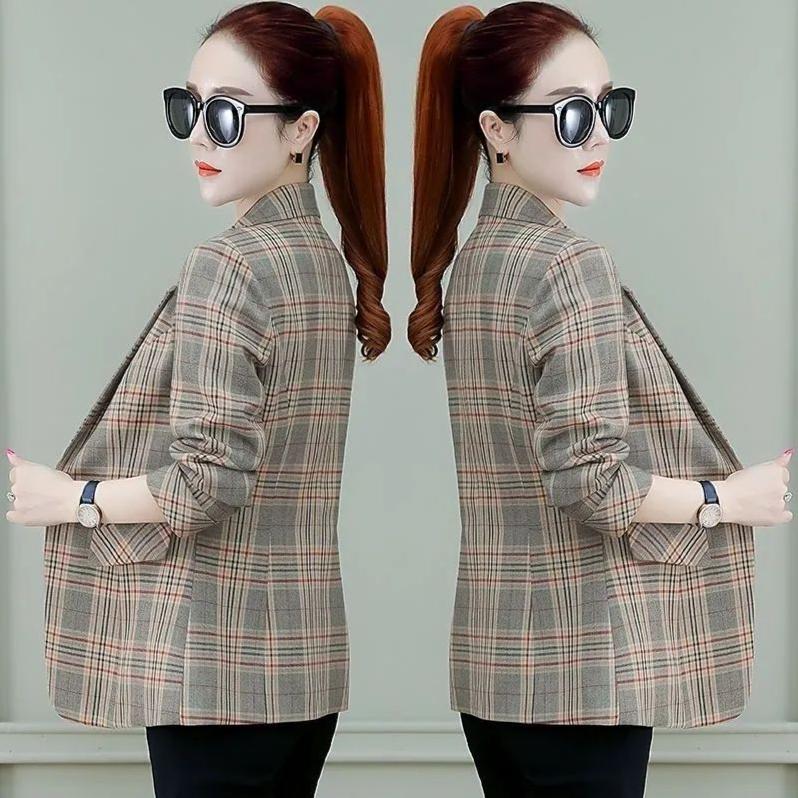 Herbst Damen Karoblazer und Jacken Arbeit Büro Dame Anzug Slim Einreiher Business Damen Blazer Mantel Damen Freizeitjacke