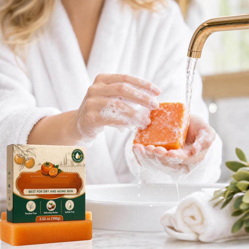 Persimmon Soap Bar for Dry and Aging Skin with Shea Butter Paraben Free Sulfate Free Gentle Cleansing 3 52 oz 100g Natural Ingredients