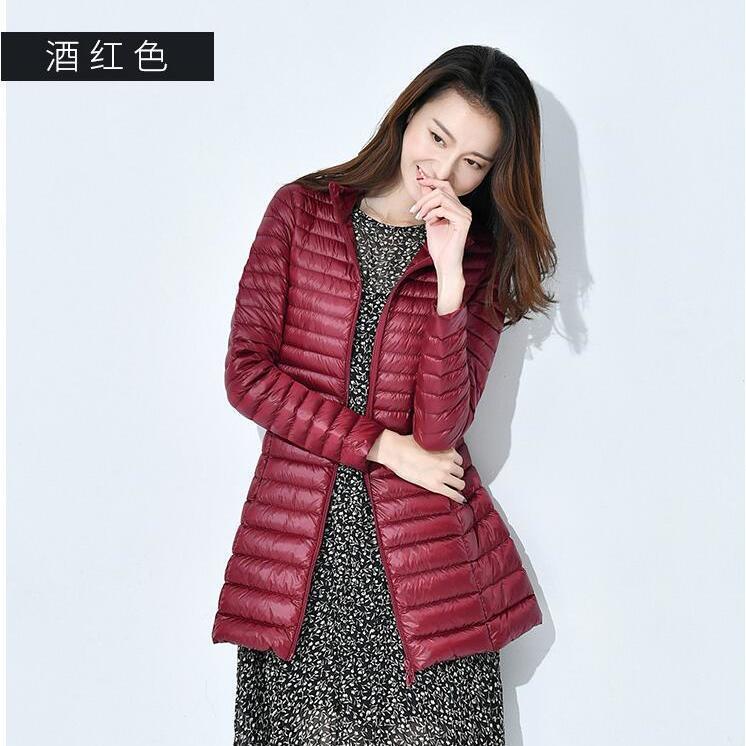 Down jacket women's winter medium and long light and thin white duck down warm and thin fashion slim jacket