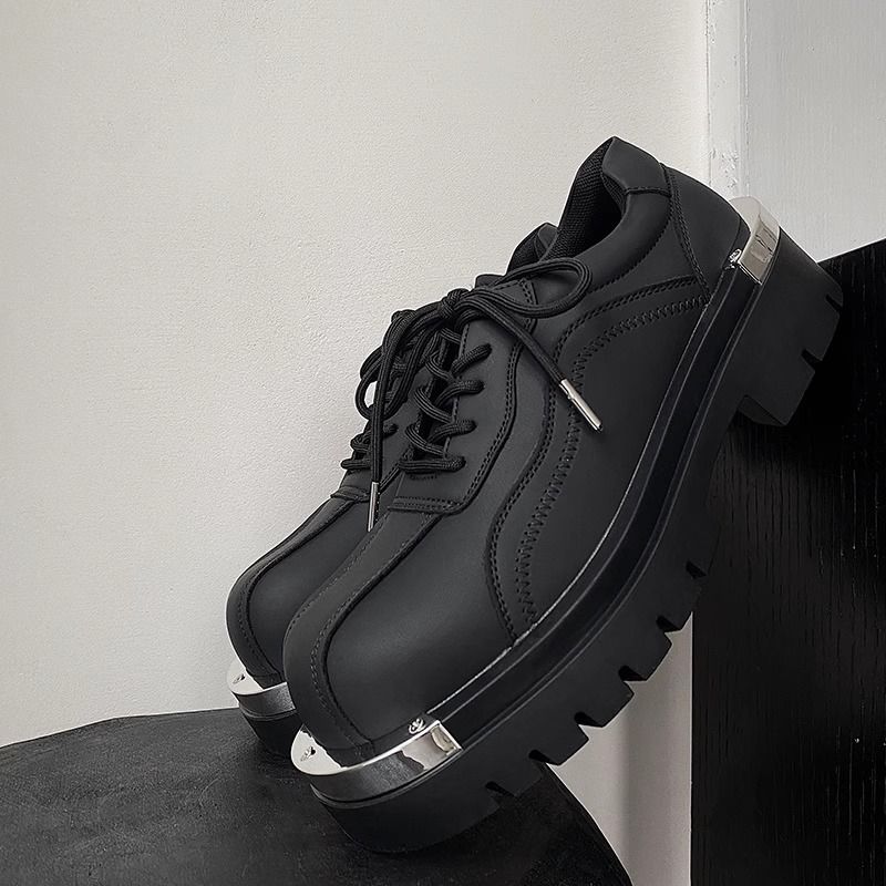 Thick-soled High-end Derby Trendy Casual Leather Men Niche Metal Iron Sheet Decorative Design Versatile Celebrities Shoes