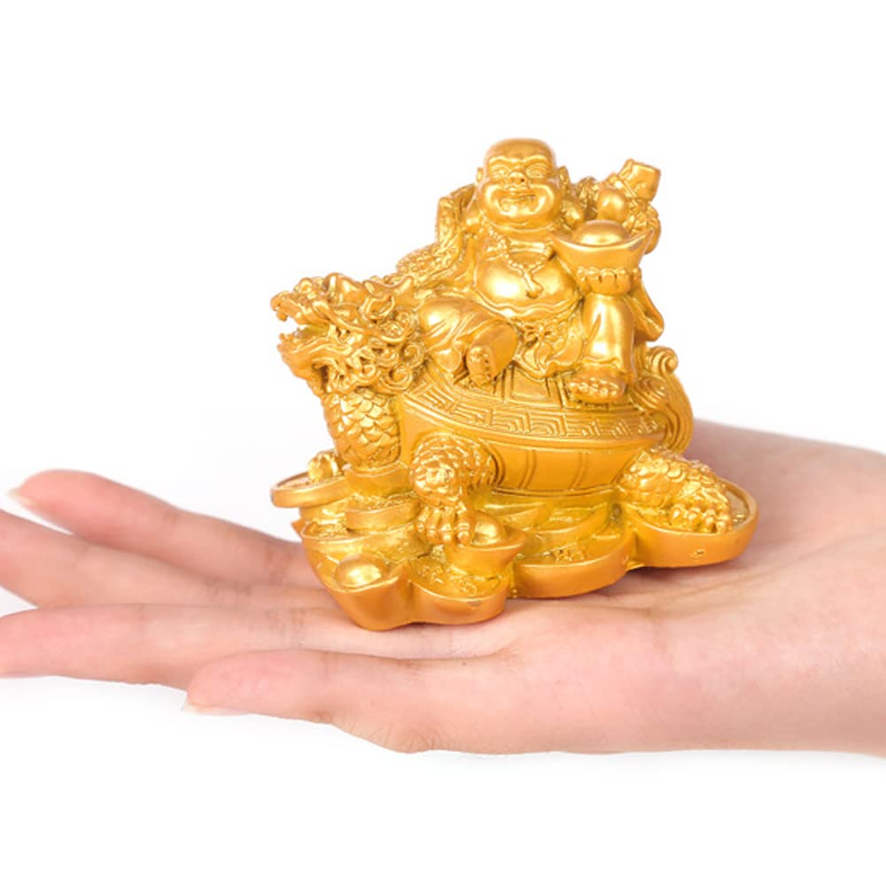 Hotei Buddha Seven Lucky Decorative Hotei Sitting On a Dragon Maitreya Auspicious Good Increases Feng Shui Item Statue, Figurine, Gods, Object,