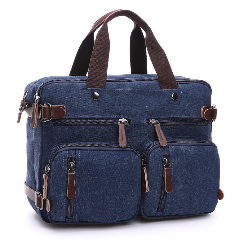 Retro forretningskoffert for menn Enkel ensfarget Crossbody-veske Fritidsreiseveske Multifunksjonell lerretsveske Kan håndholdt enkel og dobbel skulder