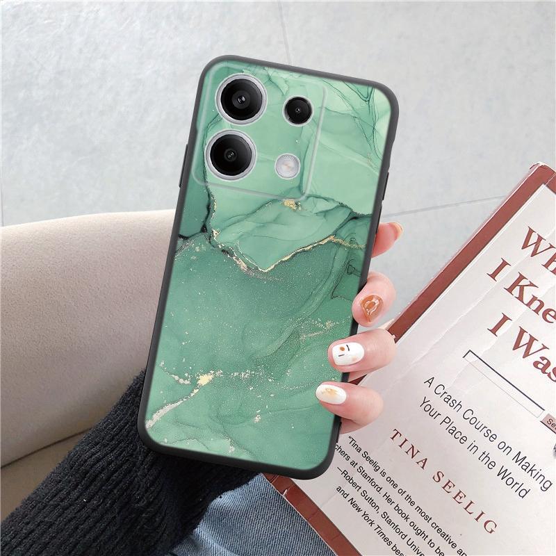 Marble Patterned Soft Black Silicone Phone Case For Xiaomi Redmi Camera Shockproof Protective Rubber Bumper Cover For Redmi Note 13 Pro 13C Cases