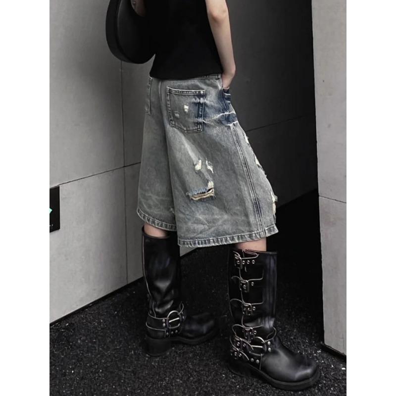 Pure Desire Y2k Spice Girls Denim Shorts Women Retro Washed  Summer Loose Do Old  Pants Female Ripped Quarter Fashion Pant