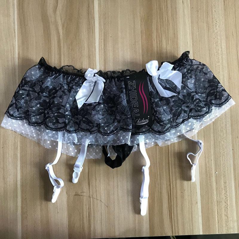 Double-Layer Lace Puff Mini Skirt Women Sexy Transparent Panties Collocation Hose Garter Suspender Belt For Stockings