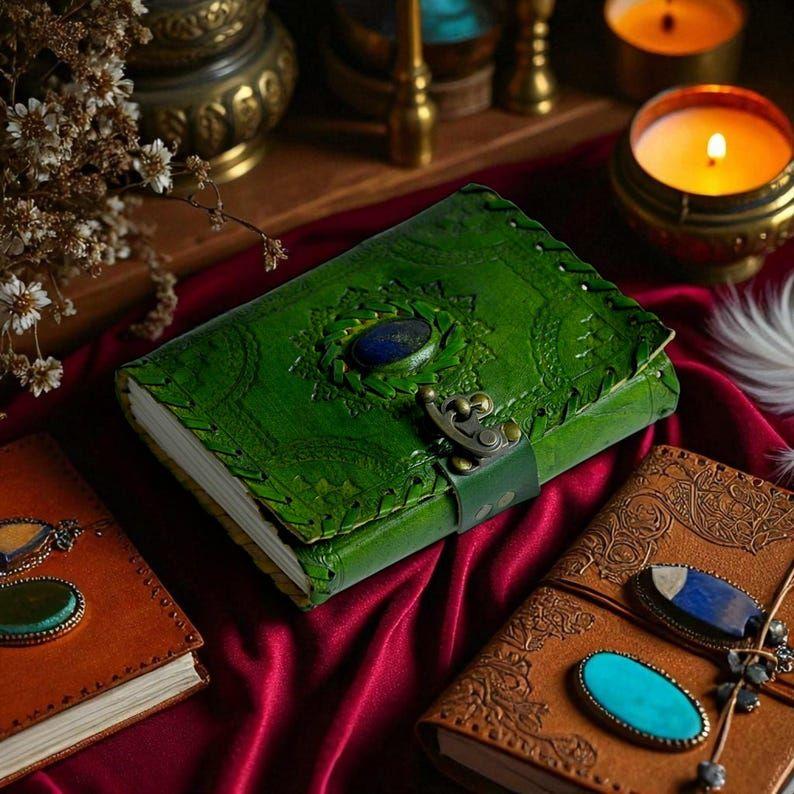 Book of shadows, vintage leather journal, grimoire journal, witch spell book witchcraft supplies, wiccan decor Leather book Travel notebook