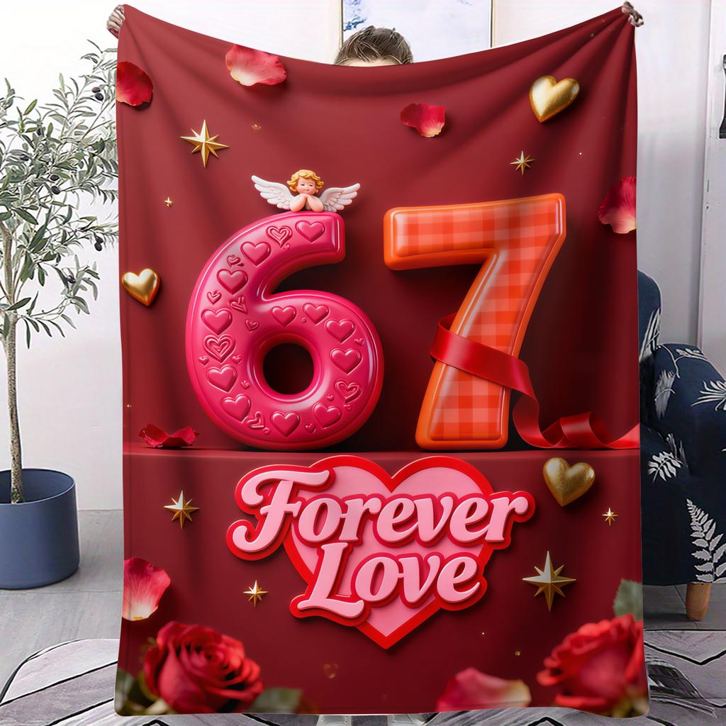 67 Six Seven Romantic Plush Blanket Printed Flannel Blanket Soft Cozy Fluffy Sofa Bed Travel Camp Office Valentines Day Gift