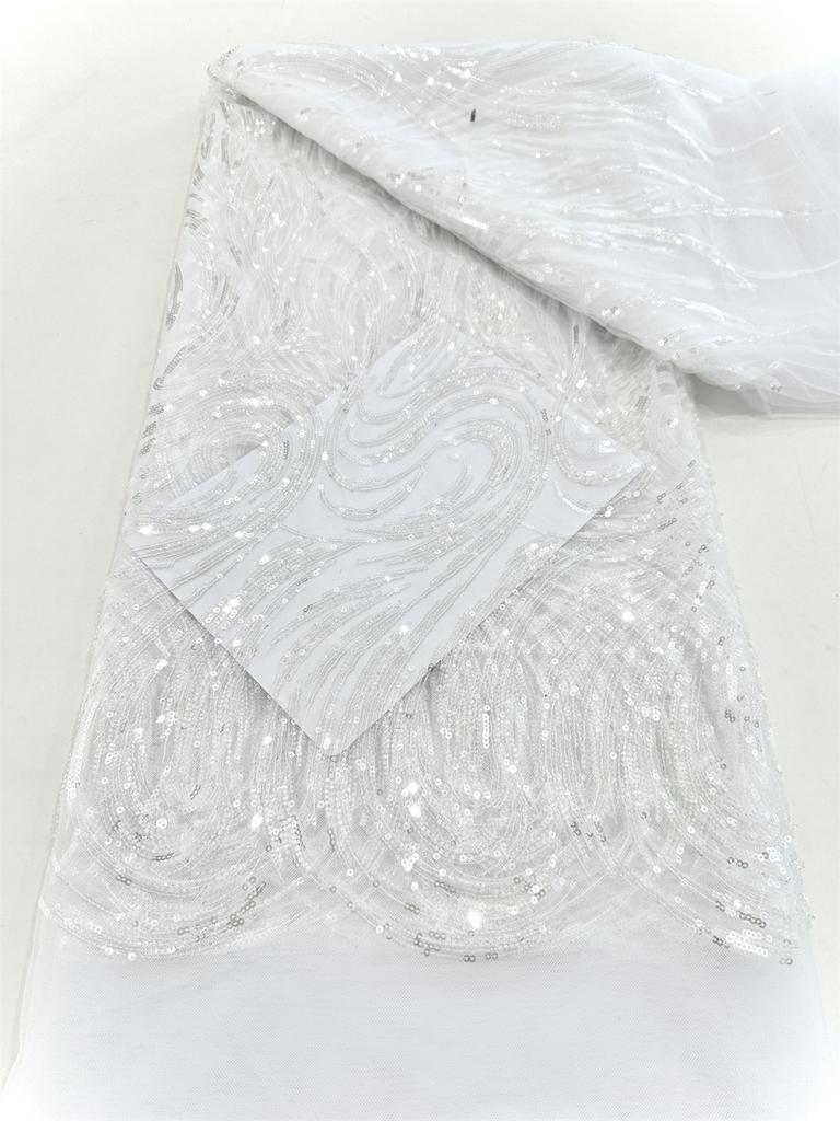 African French Beaded Lace Fabric 2025 High Quality Lace Embroidered Nigerian 3d Sequins Tulle Lace 5 Yards For Sew Party Dress