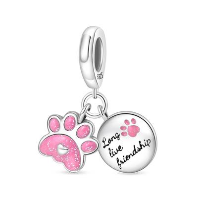 Original Copper Charms Luxury Pink Cat Paw Pendant Round Shape Beads Fit Bracelet Diy Women Making Delicate Gift