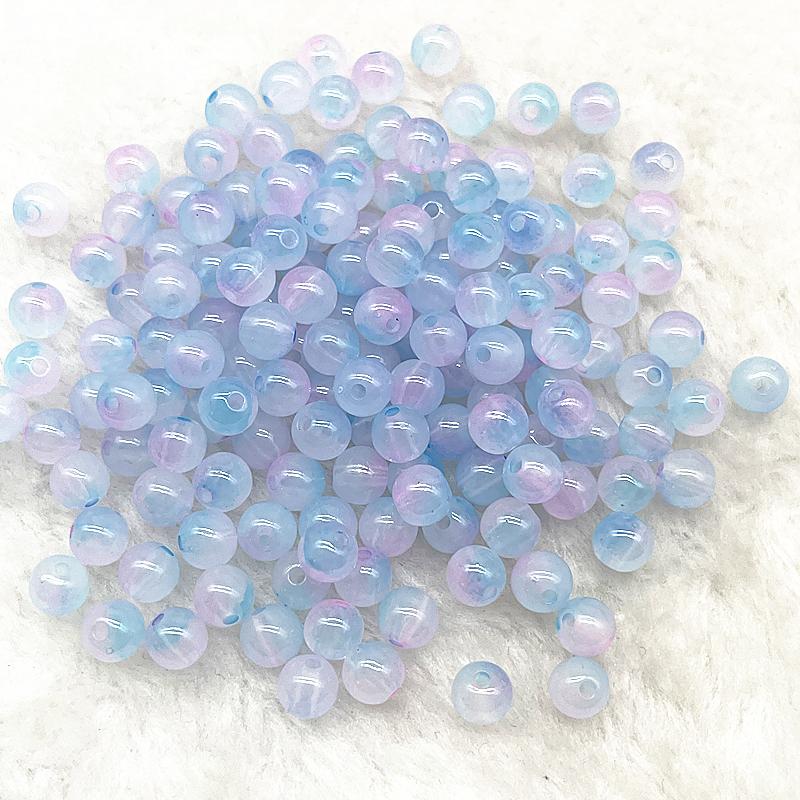 50pcs 8mm Double Color Imitation Jade Round Acrylic Beads Loose Spacer Beads Pattern for Jewelry Making DIY Bracelet Necklace