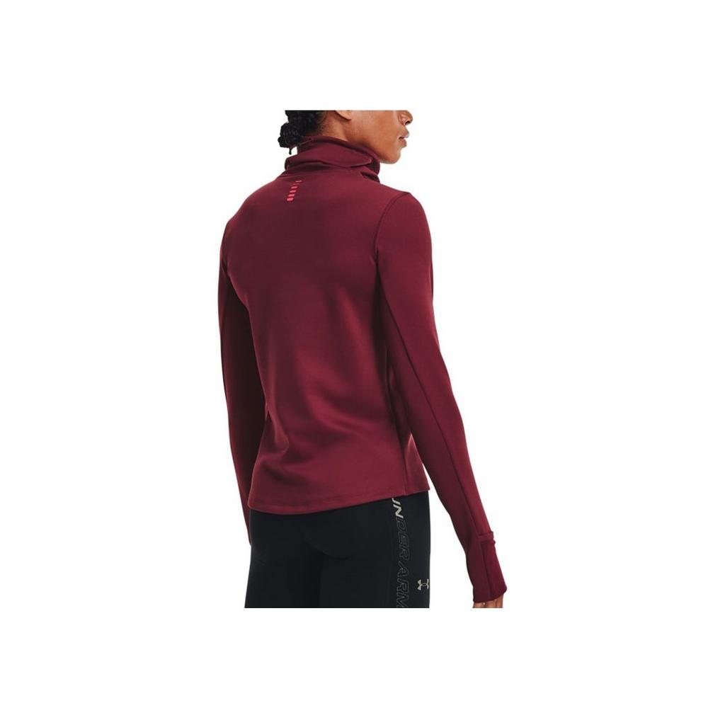 Under Armour Funnel Neck Running Straight Long Sleeve T-Shirt Women Tops Red 1365636-626