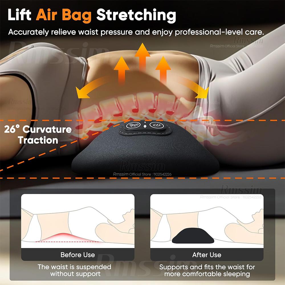 3 In 1 Electric Lumbar Support Pillow with Adjustable Height Lying Flat Waist Relief Waist Support Waist Pillow Heating Vibratin