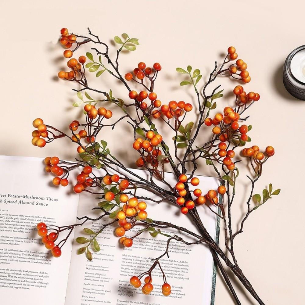 Long Branches Red Berry Bouquet Simulation Decorative Autumn Fruit Artificial Flower Realistic Plastic Artificial Plants Branch