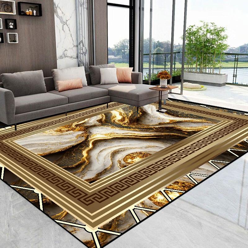 Golden Abstract Marble Stripes Carpets for Living Room Luxury Bedroom Decoration Large Area Rugs Sofa Side Soft Lounge Floor Mat