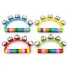 Seven-Color Wooden Handle Semi-Circular Hand-cranked Children's Educational Musical Rattle with Five Colorful Bells