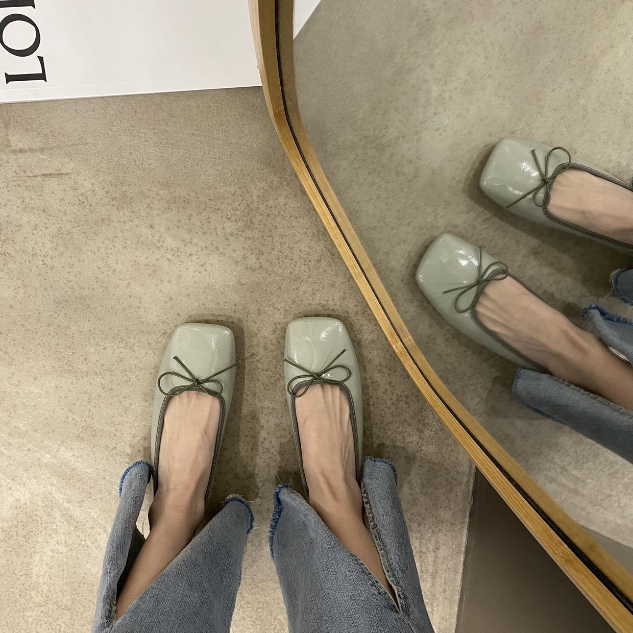 

Gentle late red wedding shoes fairy shoes grandma shoes small flat 2025 Doudou new single shoes late spring 39 світло-зелений колір
