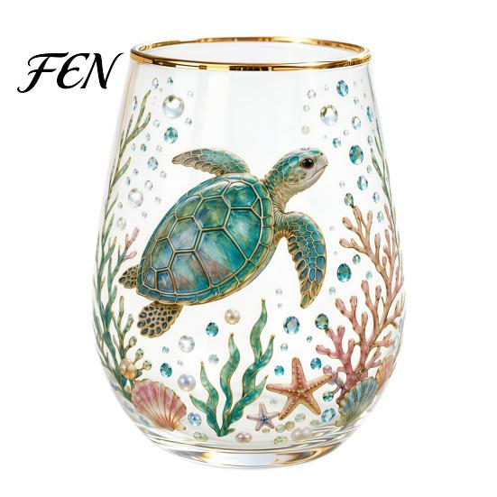 Dekoratives Glas im Waldstil, handbemalter Becher, eiförmige Tasse mit Goldrand, klares bleifreies Party-Glas für Tee, Kaffee, Wein