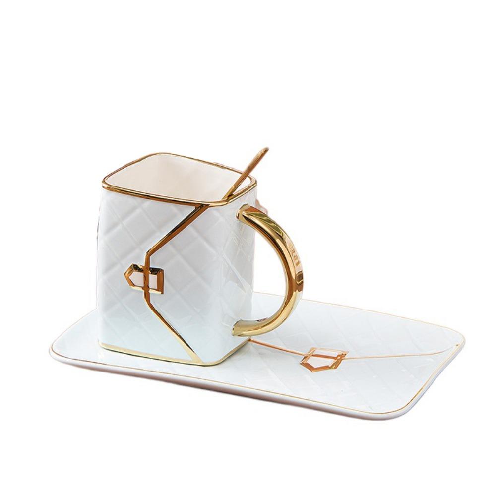 

with Spoon Ceramic Mug Set Large Capacity Milk Tea Cup with Plate Elegant Handbag Coffee Mug Water синий