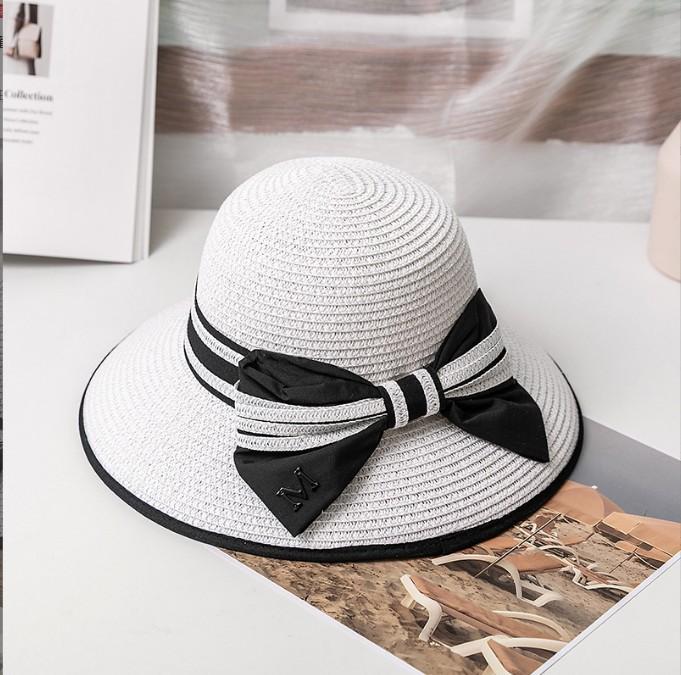 

Женская летняя широкополая шляпа, солнцезащитная соломенная шляпа для путешествий и отпуска с бантом, складная пляжная кепка ONE SIZE чистый белый