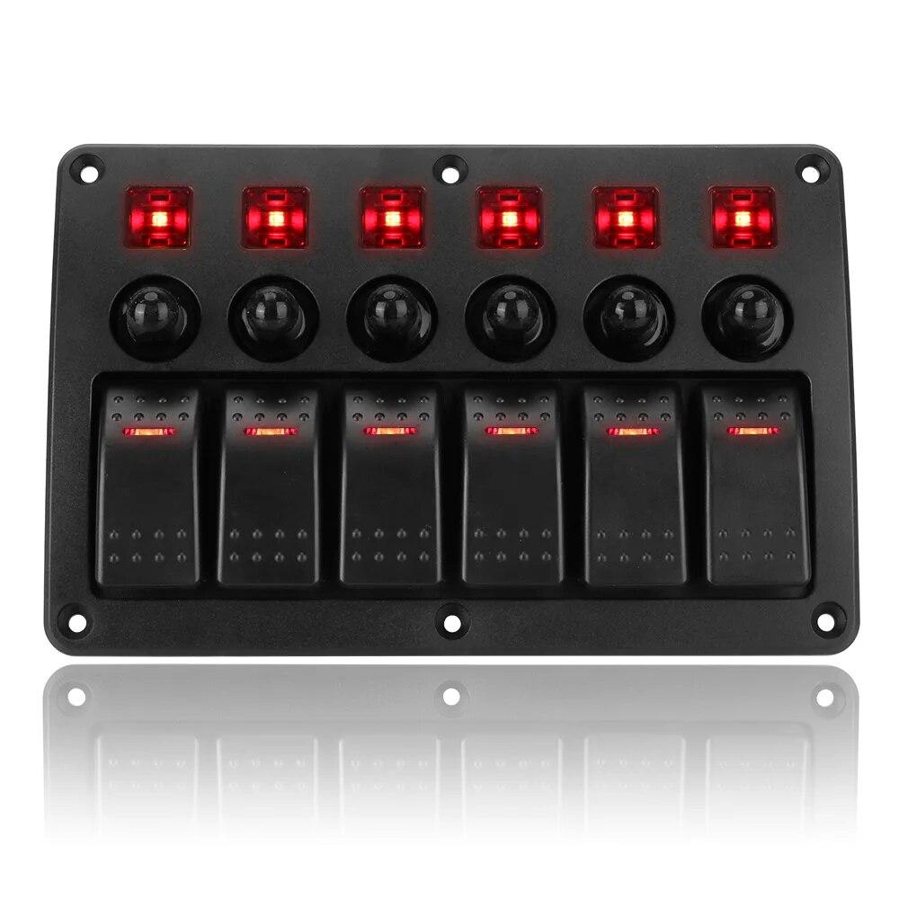 

Car Switch Panel with Sticker 6 Gang Marine Rocker Switch Panel Auto Replacement Parts Waterproof LED Light