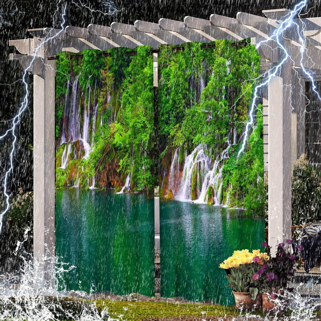 High-Definition 3D Outdoor Scenery Waterproof Curtains for Rainy Days