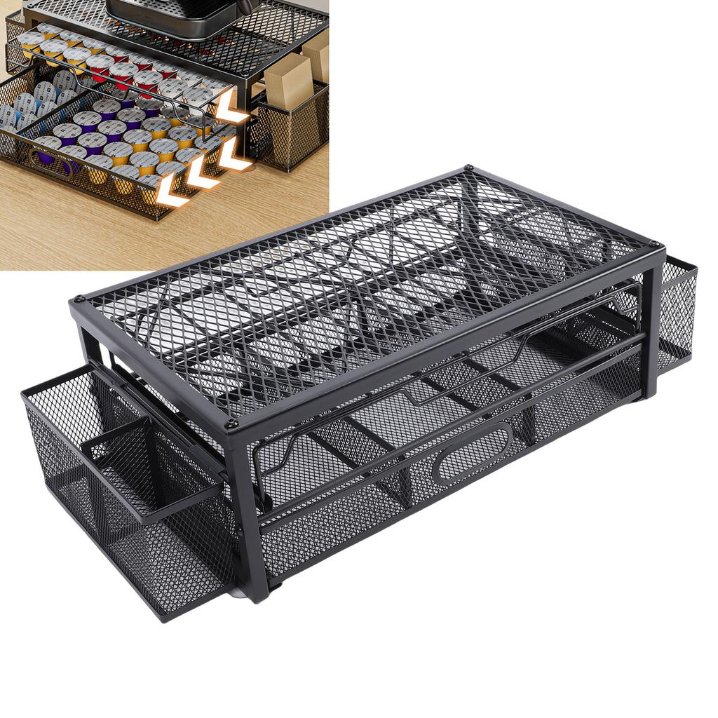 2 Tier Coffee Pod Holder Coffee Capsule   Pull Out Drawers for Kitchen Countertop Coffee Station Black