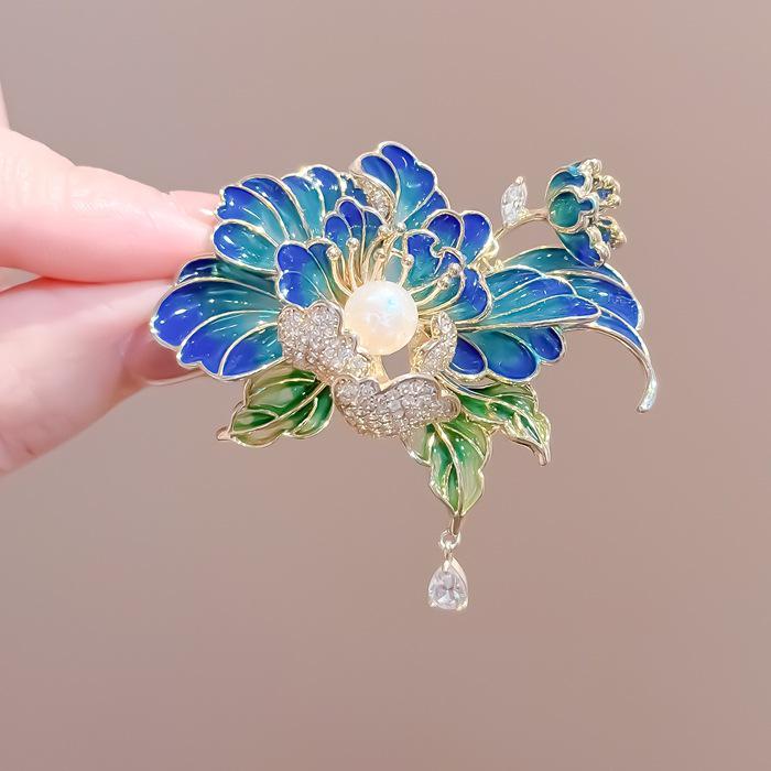 

Элегантная брошь в виде цветка пиона - Ретро национальный стиль, Продвинутый аксессуар-булавка для ципао и ханьфу
