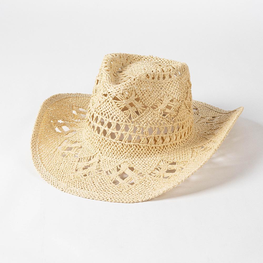 Matcha Green Cowboy Straw Hat Handwoven Hollow Men's and Women's Summer Sun Hat Western Cowboy Straw Hat  sombrero vaquero