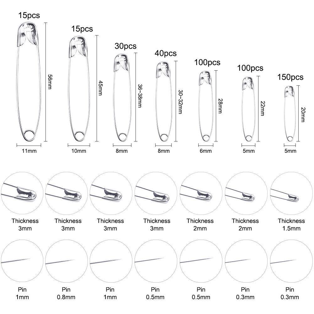 450pcs Safety Pins Decorative Large Practical Stainless Steel Safety Clasps Pin for Jewelry Making
