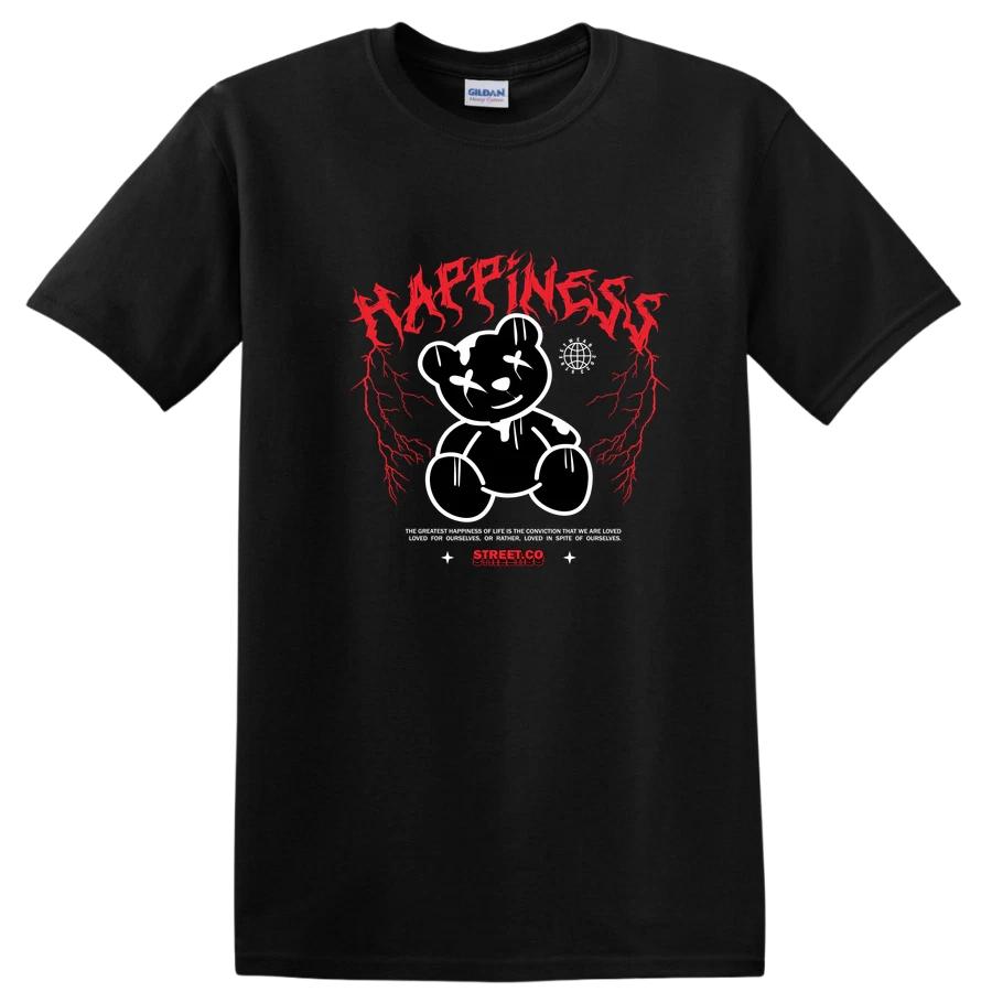 Happiness Black Bear Graphic T Shirt Vintage Style Cute Tee for Streetwear XXXXL