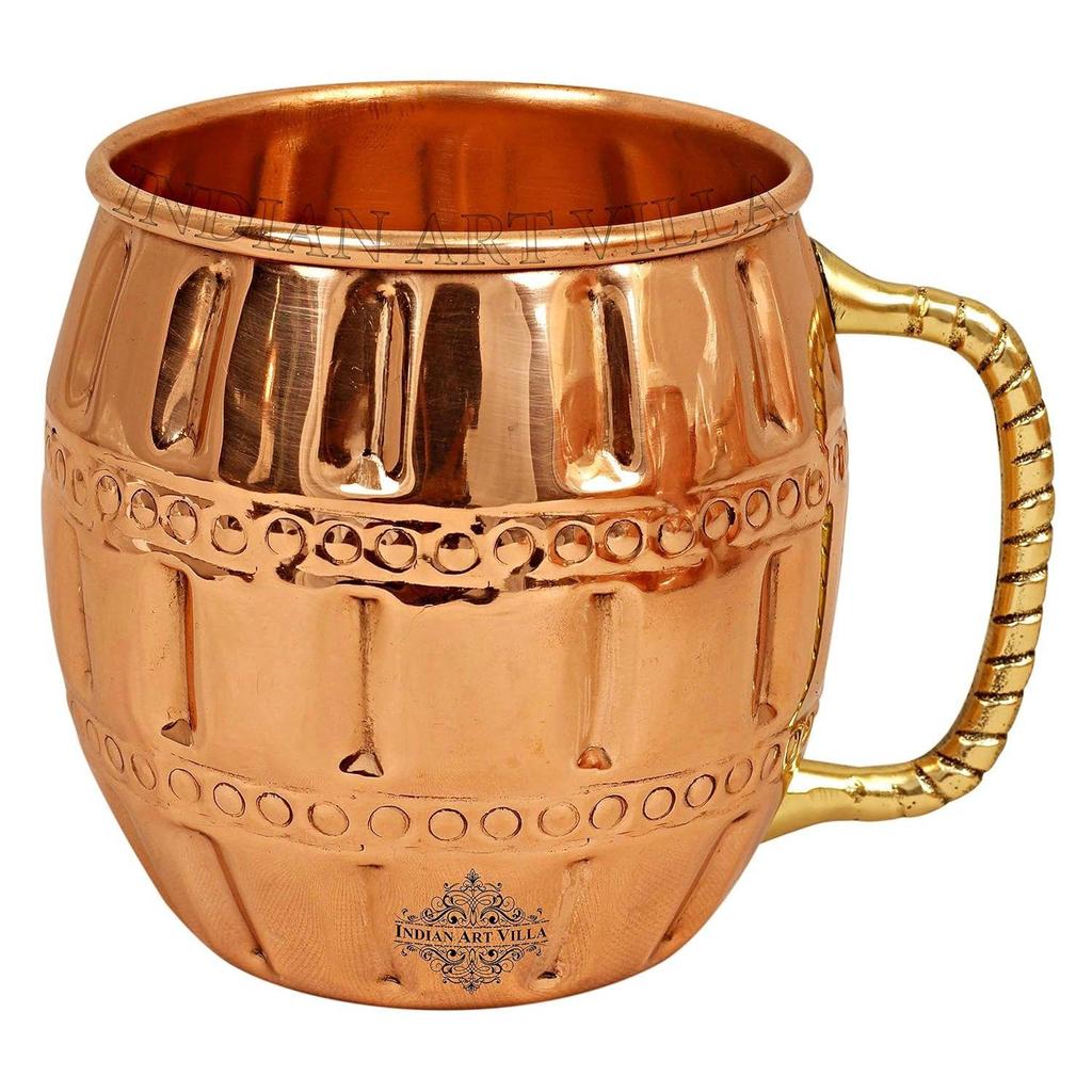 Pure Copper Round Shaped Barrel Design Moscow Mule Beer Mug Cup, Best for Beer Cocktail Parties, Barware, Volume-600ML