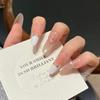 Handmade White French Long Oval Wearable Nail Tips Stickers