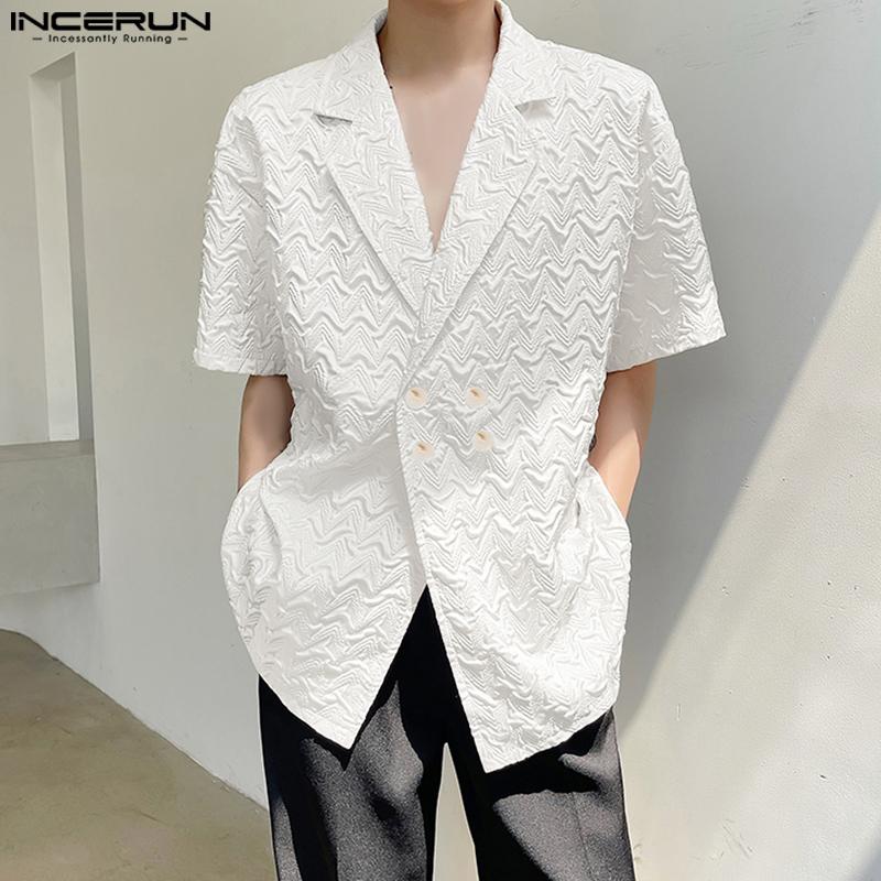 

INCERUN Мужской летний свободный костюм, пиджак, рубашка с короткими рукавами и тиснением на лацканах