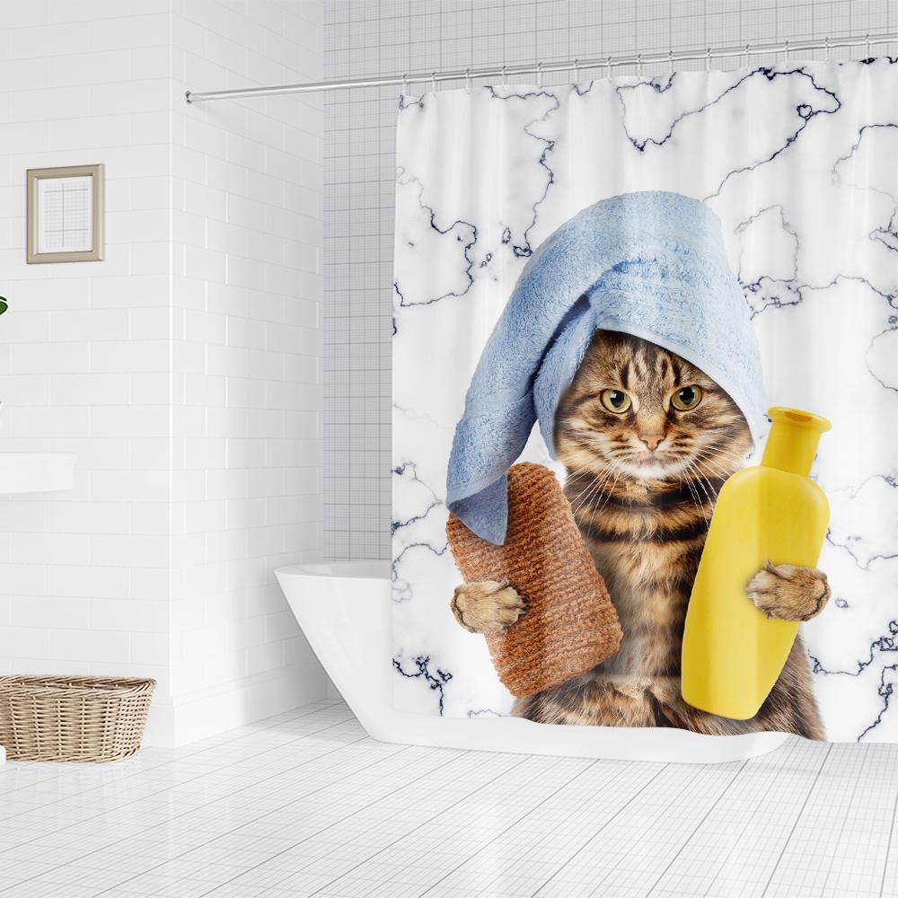 Cool Cat Shower Curtain Set Man Cave Bathroom Decor Awesome Hero Unicorn Shooting Fire Blue Polyester Fabric 12 Hooks Included