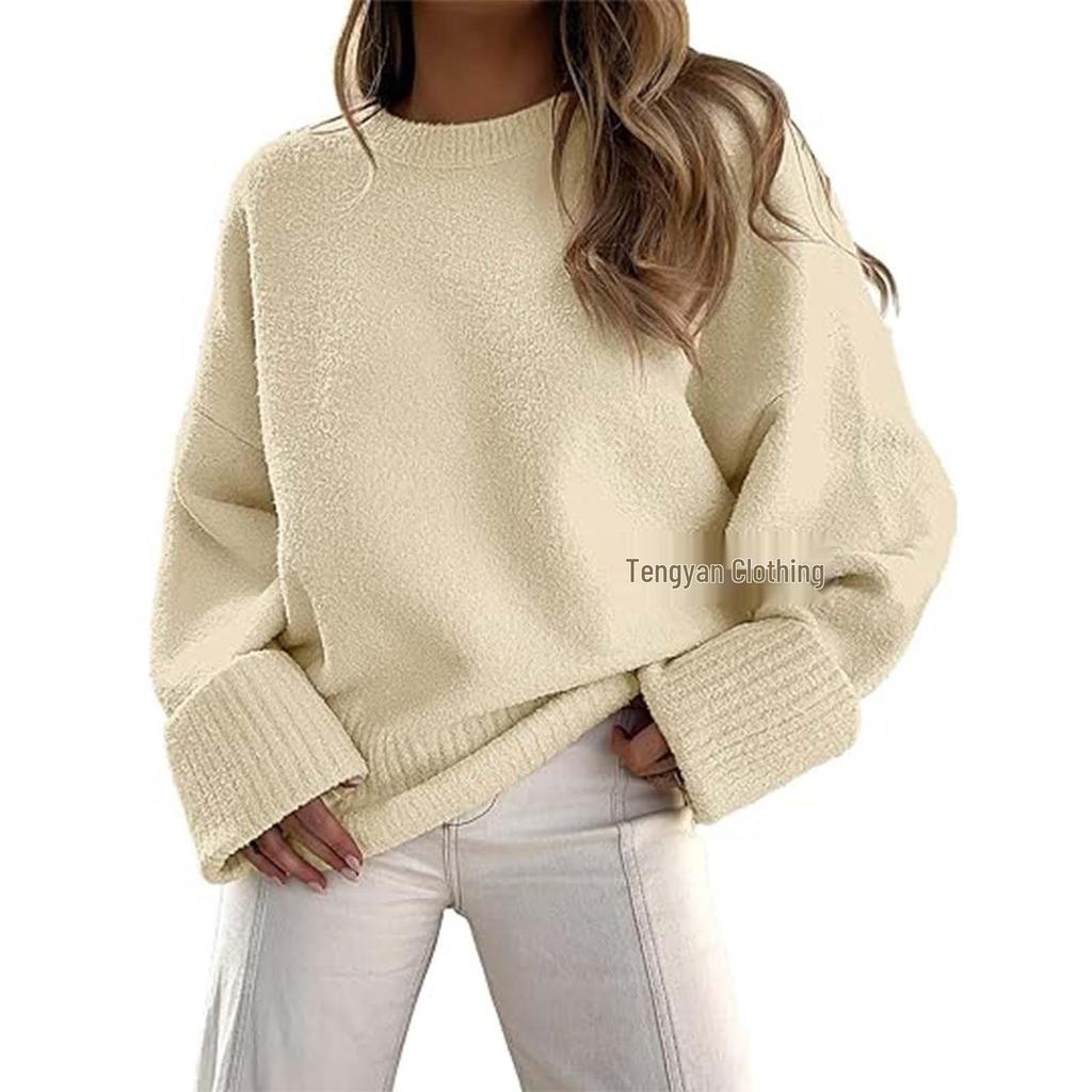 Women's 2026 Long Sleeve Solid Color Round Neck Loose Sweater