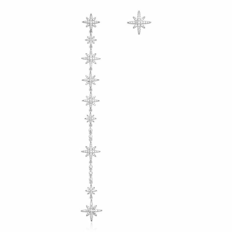 APM Monaco METEORITES/Six-pointed star asymmetrical crystal-set diamond shines fashionable luxury niche 925 silver earrings for women AE11523OX серебряный