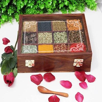 Boîte à épices en bois, 1 pièce, marron