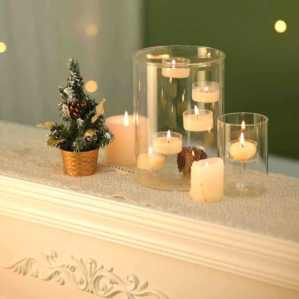 Glass Hurricane Candle Holder for Tea Light,Clear Cylinder Pillar Candle Holder for Wedding Parties Table Centerpiece Decoration