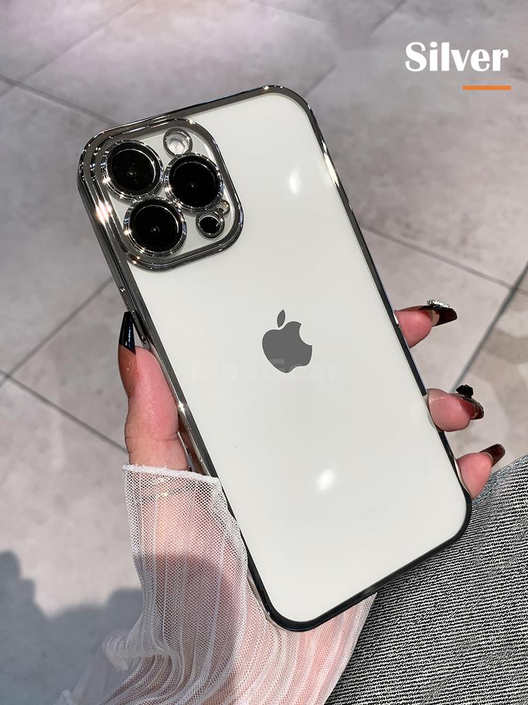 Luxury Plating Bumper Silicon Clear Case For iPhone 16 15 14 13 11 12 Pro Max Mini XR X XS Plus Purple Soft Shockproof Cover