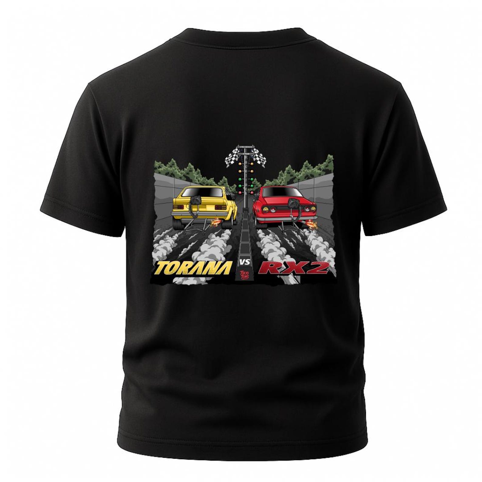 Torana vs RX2 Drag Racing T-Shirt - Classic Aussie Race Tee, Holden Mazda Rotary Gift, Preshrunk Cotton Apparel, Motorsport shirt 2XL