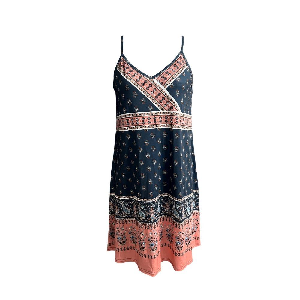 Women's Boho Paisley Print Cami Dress Tie Front Spaghetti Straps Short Dresses