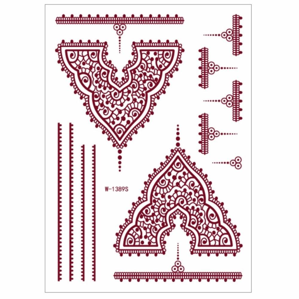 Lace Fake Tattoo Temporary Tattoo Red Mehndi Stickers Red Henna Tattoo Decals  Women/Lady