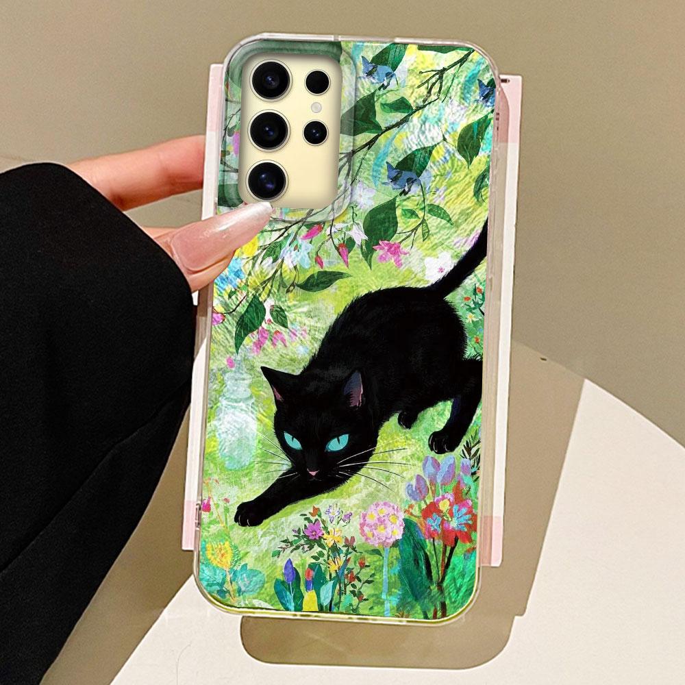 

Ретро Удача Милый Кот Девочка с Цветами Вихревая Текстура Чехол для Телефона для Samsung Galaxy S25 Edge S24 S23 S22 S21 S20 FE Plus Ultra Обложка Samsung Galaxy S22 Plus белый